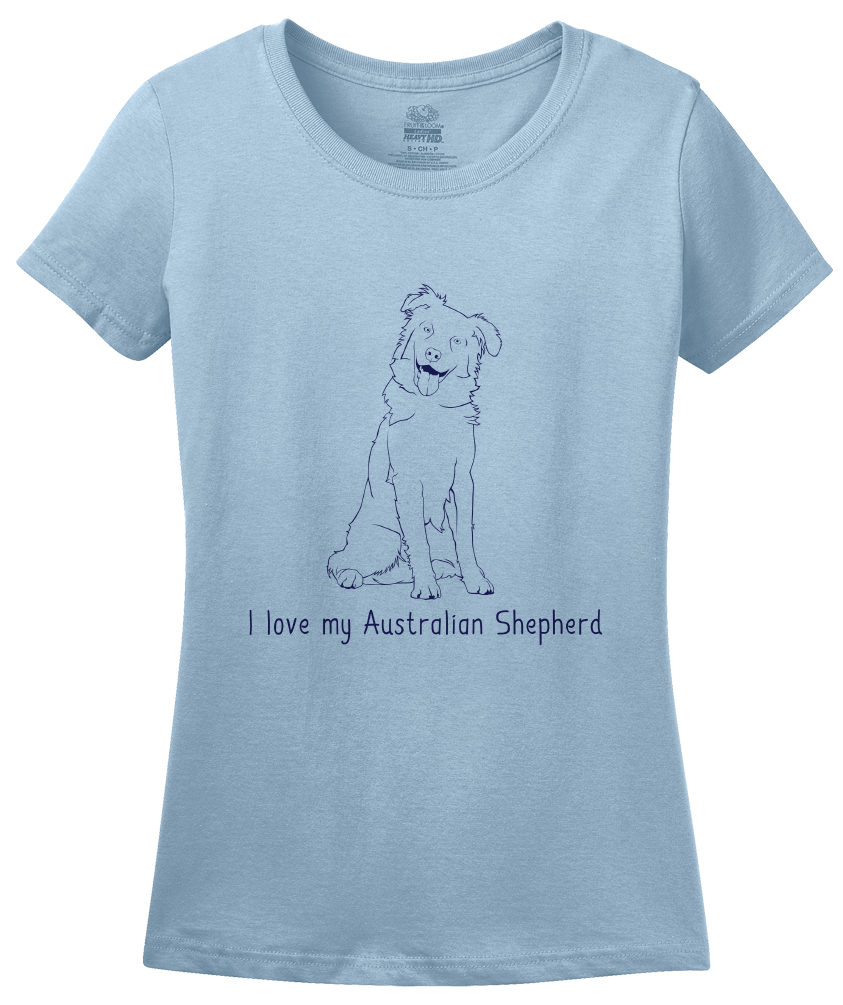 Ladies Light Blue I Love my Australian Shepherd - Aussie Love Owner Parent Cute T-shirt
