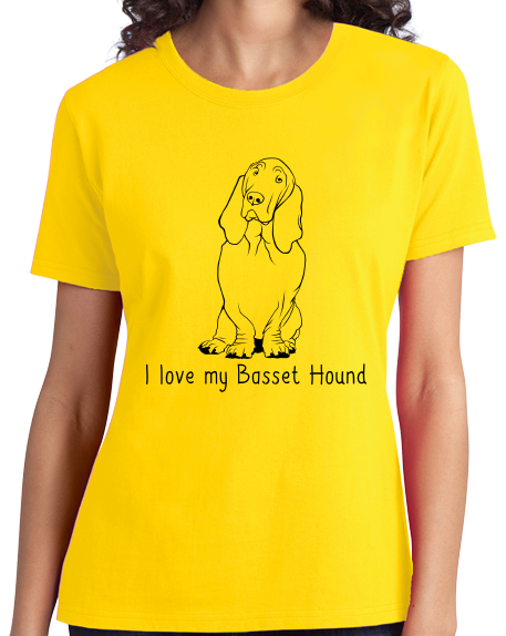 Ladies Yellow I Love my Basset Hound - Basset Hound Love Dog Owner Parent Cute T-shirt