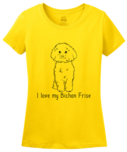 Ladies Yellow I Love my Bichon Frise - Bichon Frise Dog Owner Parent Love Cute T-shirt