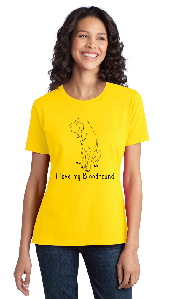 Ladies Yellow I Love my Bloodhound - Bloodhound Owner Lover Love Dog Parent T-shirt