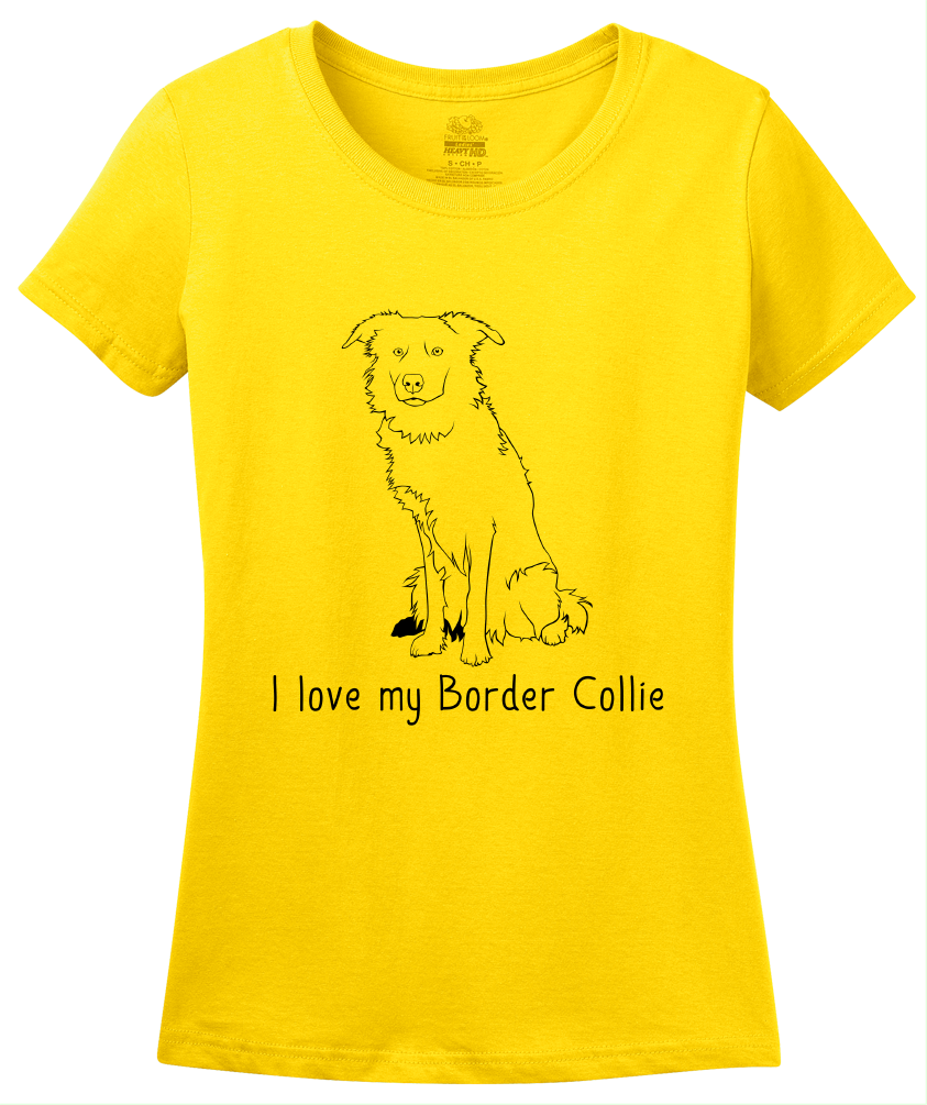 Ladies Yellow I Love my Border Collie - Border Collie Cute Love Owner Parent T-shirt