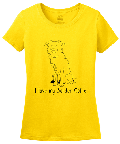 Ladies Yellow I Love my Border Collie - Border Collie Cute Love Owner Parent T-shirt