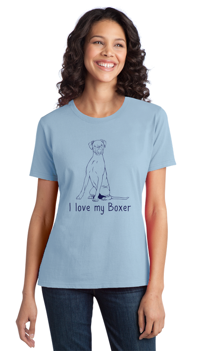 Ladies Light Blue I Love my Boxer - Boxer Dog Breed Owner Lover Parent Cute Unique T-shirt