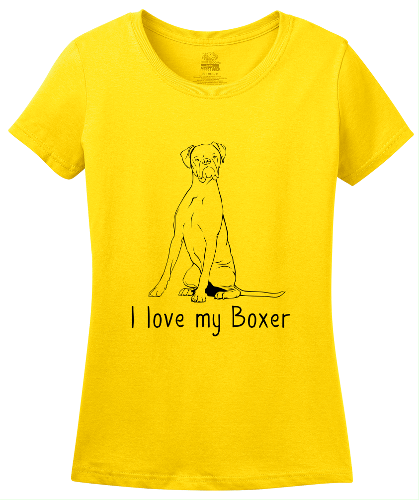 Ladies Yellow I Love my Boxer - Boxer Dog Breed Owner Lover Parent Cute Unique T-shirt