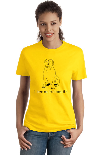 Ladies Yellow I Love my Bullmastiff - Bullmastiff Breed Owner Dog Lover Cute T-shirt