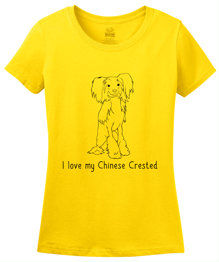Ladies Yellow I Love my Chinese Crested - Chinese Crested Dog Lover Owner Cute T-shirt