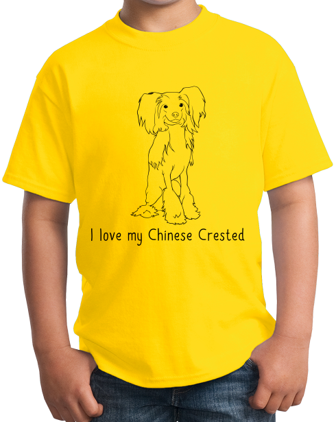 Youth Yellow I Love my Chinese Crested - Chinese Crested Dog Lover Owner Cute T-shirt