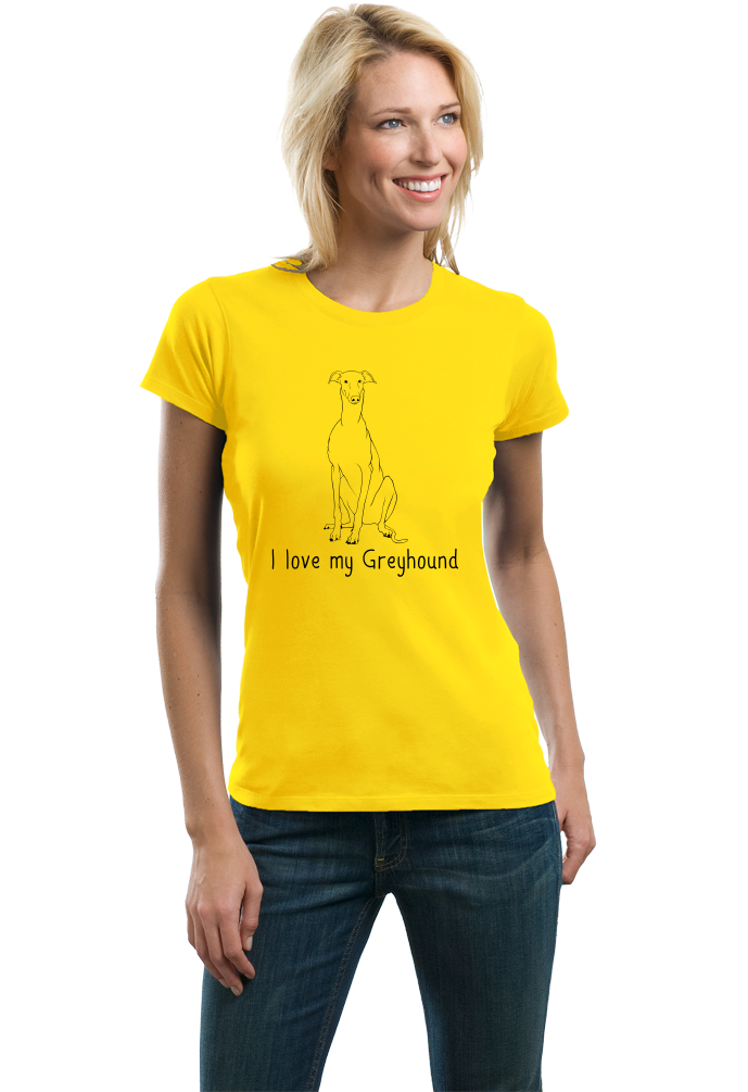Ladies Yellow I Love my Greyhound - Greyhound Lover Rescue Love Dog Cute Owner T-shirt