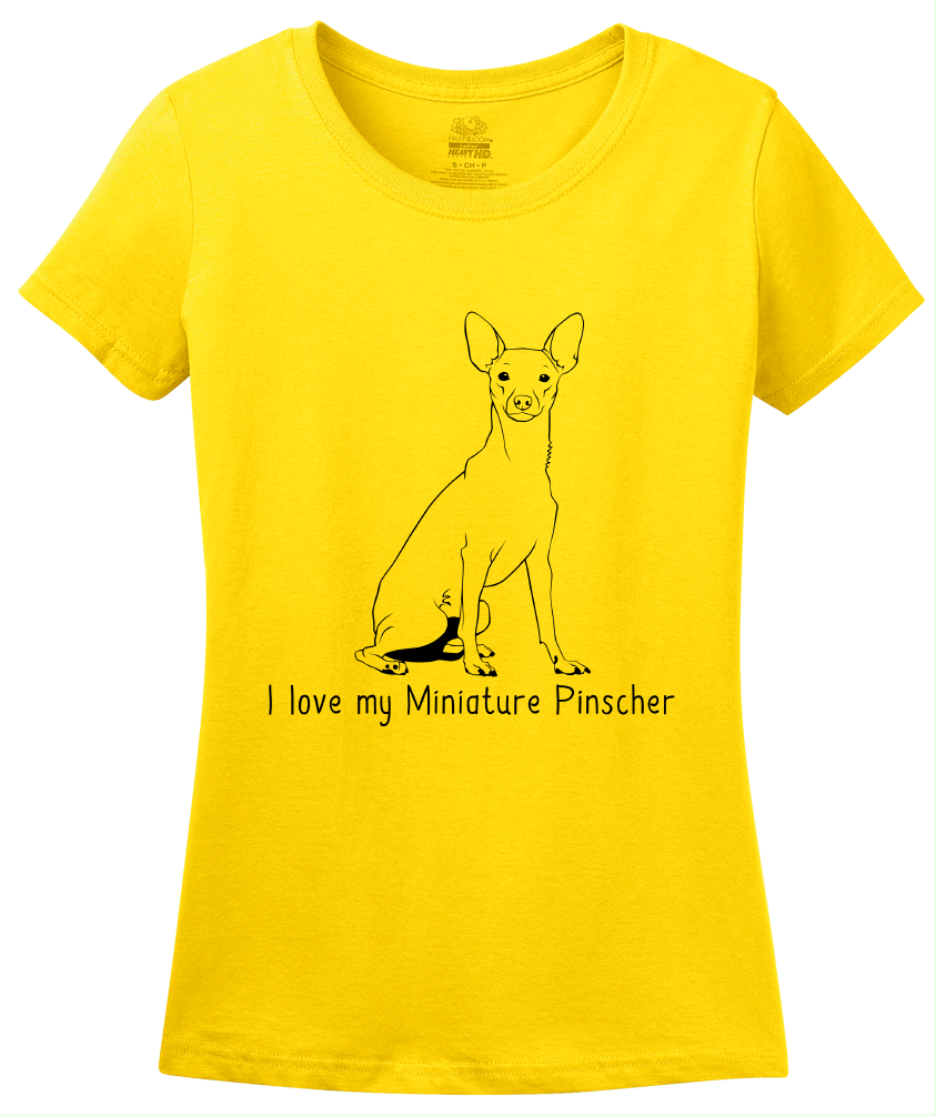 Ladies Yellow I Love my Miniature Pinscher - MinPin Owner Love Parent Cute Dog T-shirt