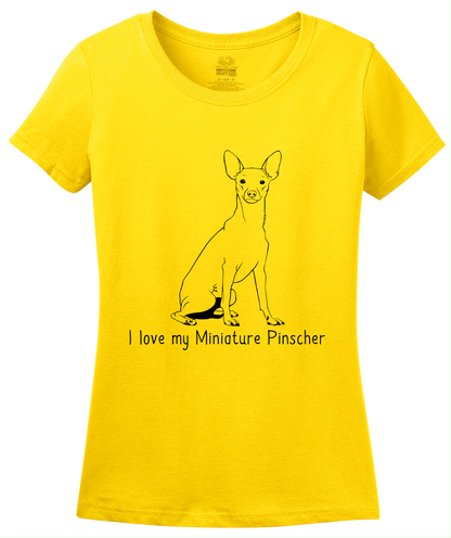 Ladies Yellow I Love my Miniature Pinscher - MinPin Owner Love Parent Cute Dog T-shirt