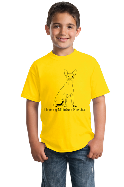 Youth Yellow I Love my Miniature Pinscher - MinPin Owner Love Parent Cute Dog T-shirt