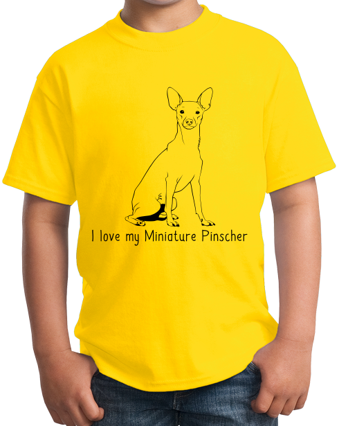 Youth Yellow I Love my Miniature Pinscher - MinPin Owner Love Parent Cute Dog T-shirt