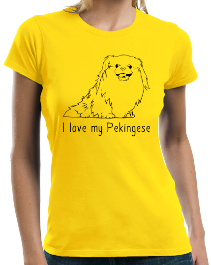 Ladies Yellow I Love my Pekingese - Pekingese Lover Owner Parent Cute Dog T-shirt