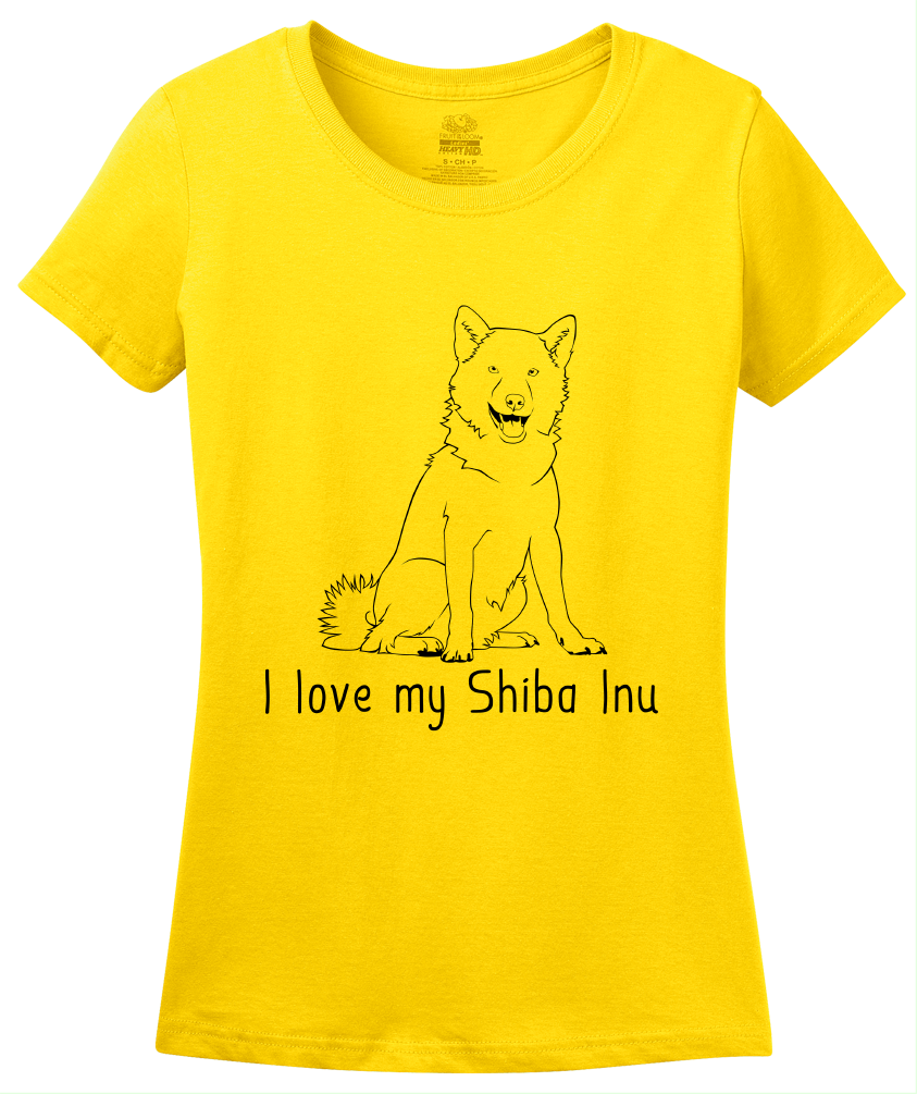 Ladies Yellow I Love my Shiba Inu - Shiba Inu Dog Cute Owner Love Fun Gift T-shirt