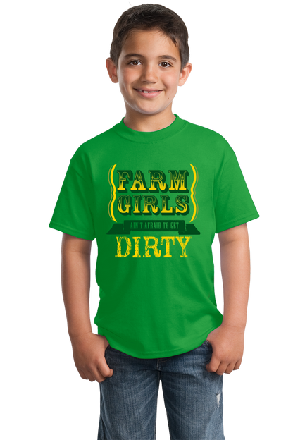 Youth Green Farm Girls Aren't Afraid to Get Dirty - Raunchy Country Humor T-shirt
