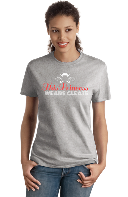 Ladies Grey This Princess Wears Cleats - Field Hockey Soccer Player Ladies T-shirt