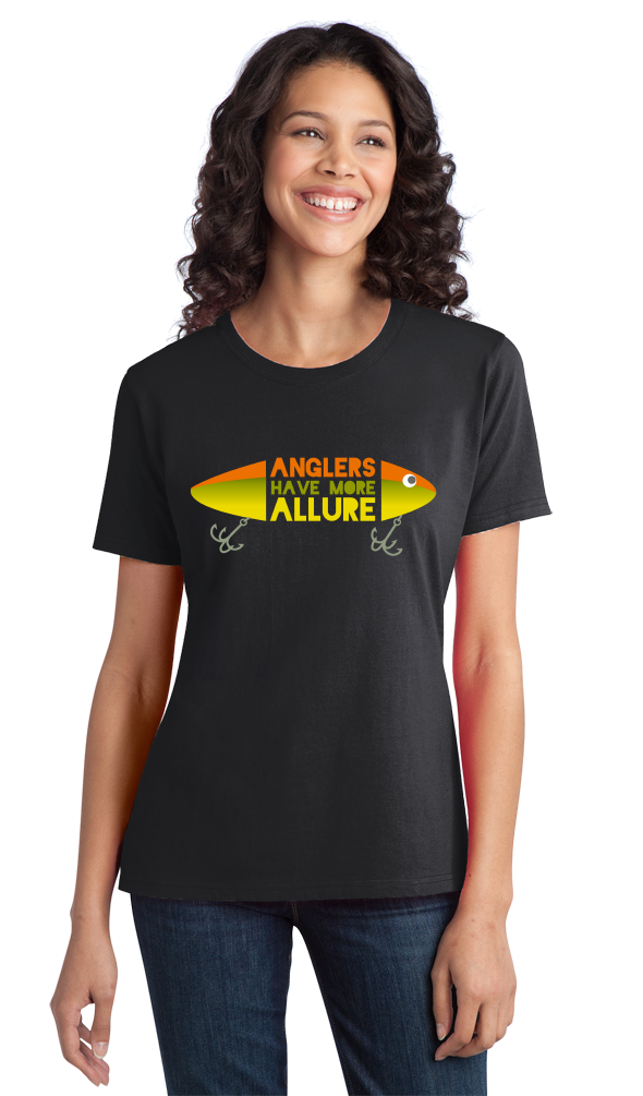 Ladies Black Anglers Have More Allure - Fishing Humor Dad Gift Retirement Fun T-shirt