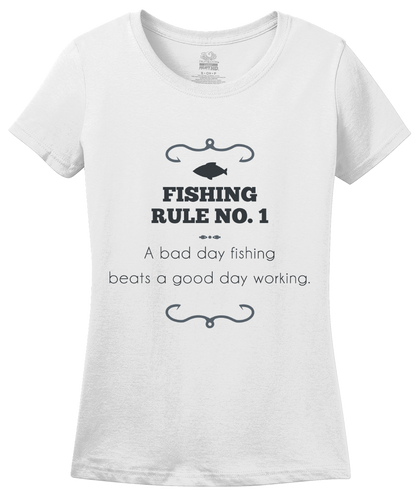 Ladies White A Bad Day Fishing Beats A Good Day Working - Fishing Humor Work T-shirt