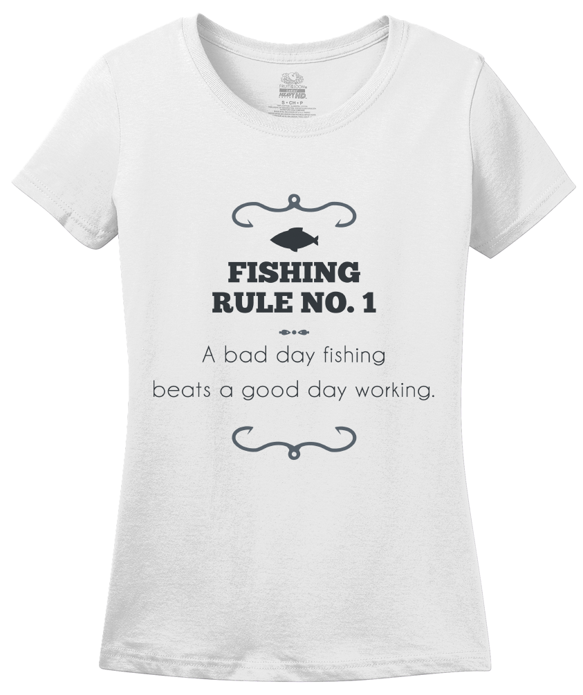 Ladies White A Bad Day Fishing Beats A Good Day Working - Fishing Humor Work T-shirt