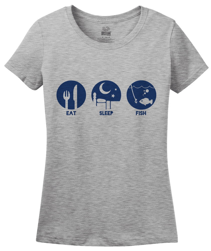 Ladies Grey Priorities: Eat, Sleep, Fish - Fisherman Fishing Humor Boat Lake T-shirt