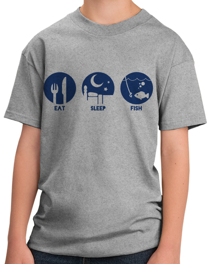 Youth Grey Priorities: Eat, Sleep, Fish - Fisherman Fishing Humor Boat Lake T-shirt