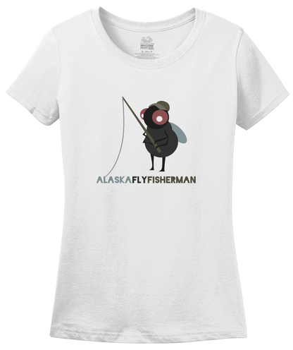 Ladies White Alaska Fly Fisherman - Fishing Humor Retirement Dad Joke Funny T-shirt