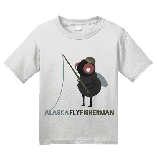 Youth White Alaska Fly Fisherman - Fishing Humor Retirement Dad Joke Funny T-shirt