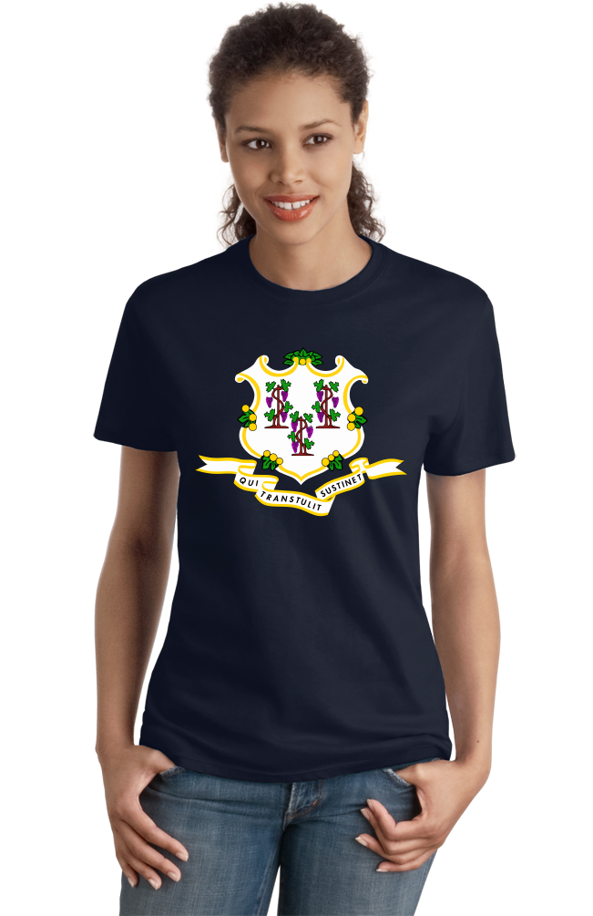 Ladies Navy Connecticut State Flag - Connecticut Flag Early America T-shirt