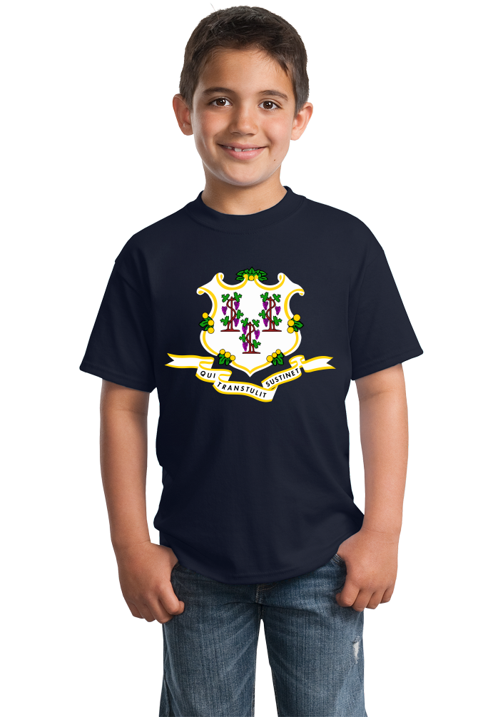 Youth Navy Connecticut State Flag - Connecticut Flag Early America T-shirt