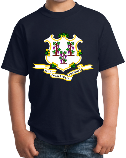 Youth Navy Connecticut State Flag - Connecticut Flag Early America T-shirt