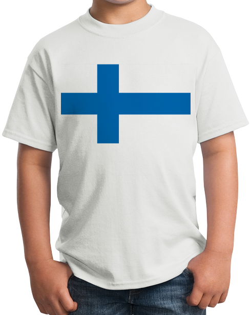 Youth White Finnish National Flag - Finland Heritage Ancestry Pride Suomi T-shirt
