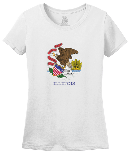 Ladies White Illinois State Flag - Illinois Chicago Land of Lincoln Pride T-shirt