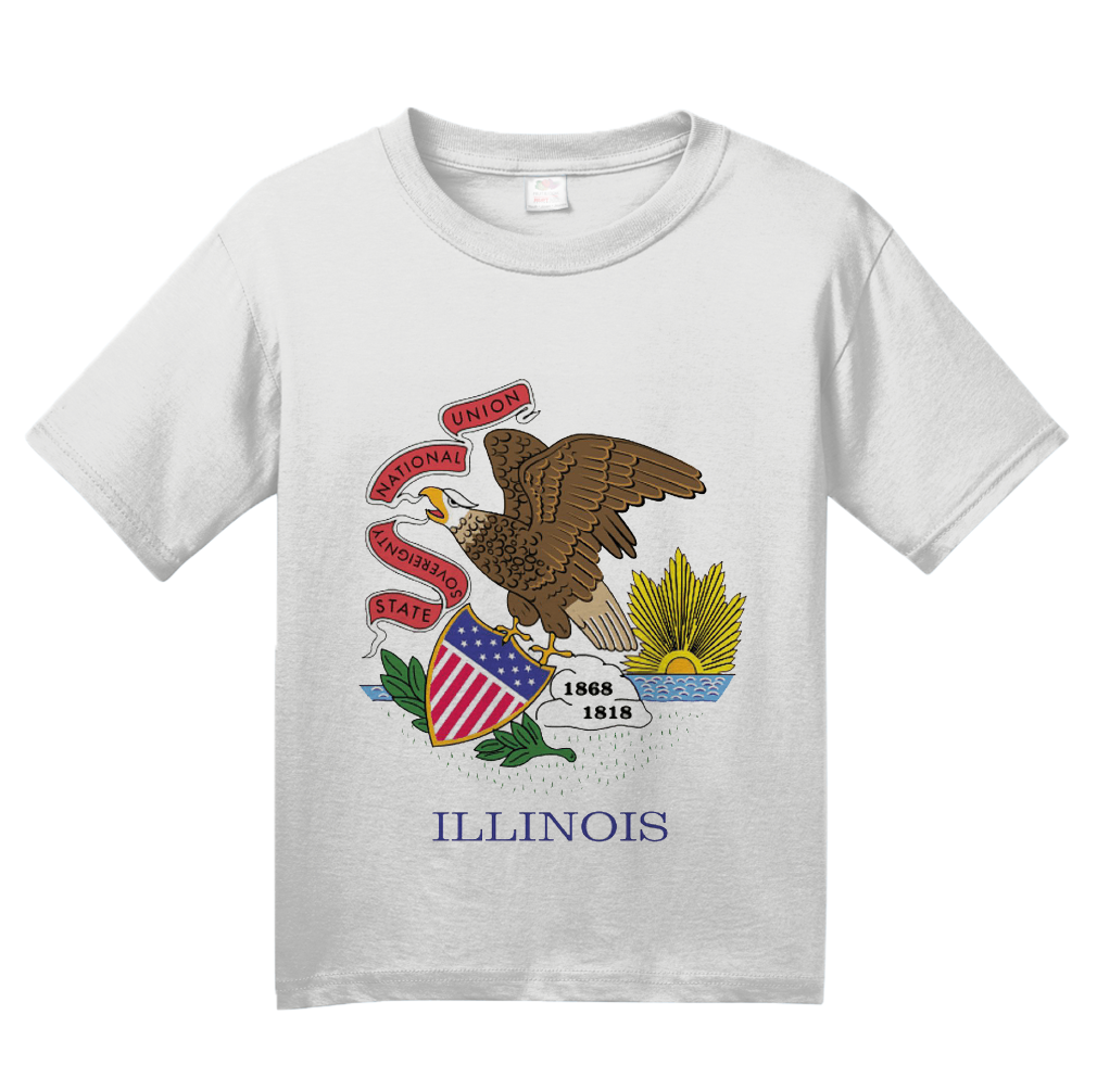Youth White Illinois State Flag - Illinois Chicago Land of Lincoln Pride T-shirt