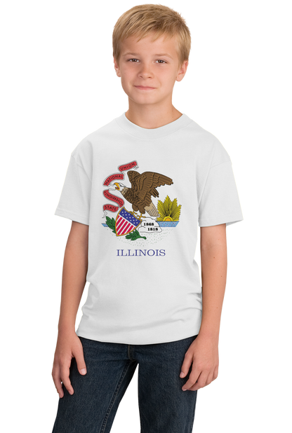 Youth White Illinois State Flag - Illinois Chicago Land of Lincoln Pride T-shirt