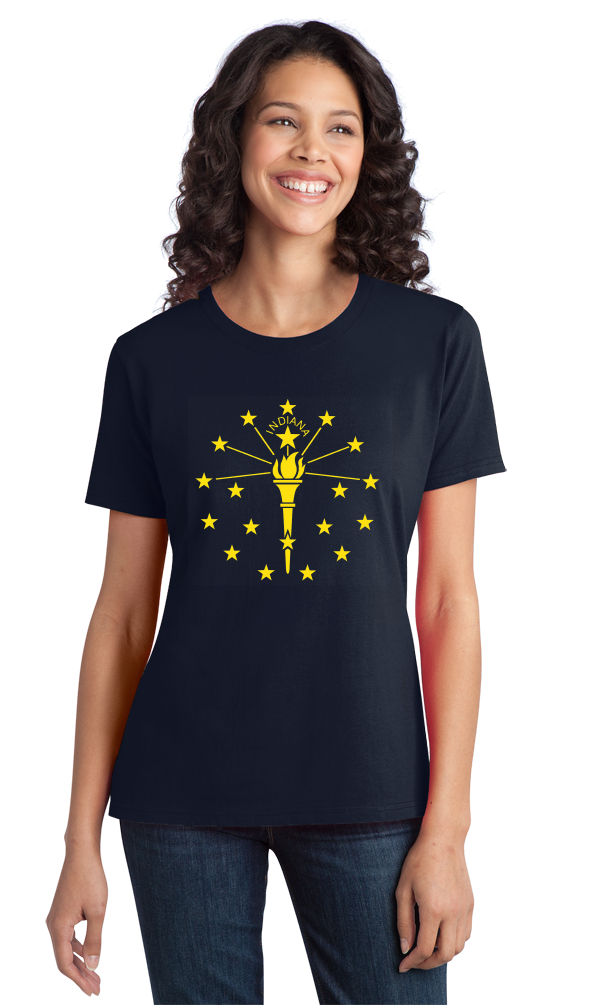Ladies Navy Indiana State Flag - Indiana State Flag Indy 500 History Home T-shirt