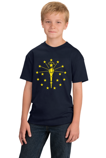 Youth Navy Indiana State Flag - Indiana State Flag Indy 500 History Home T-shirt