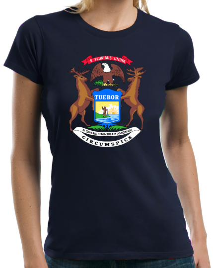 Ladies Navy Michigan State Flag - Michigan State Pride Detroit Home Love T-shirt