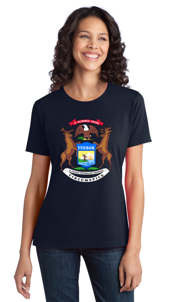 Ladies Navy Michigan State Flag - Michigan State Pride Detroit Home Love T-shirt