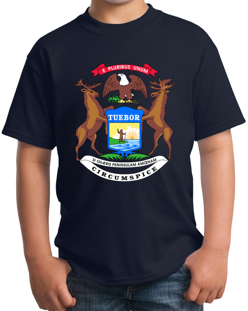 Youth Navy Michigan State Flag - Michigan State Pride Detroit Home Love T-shirt