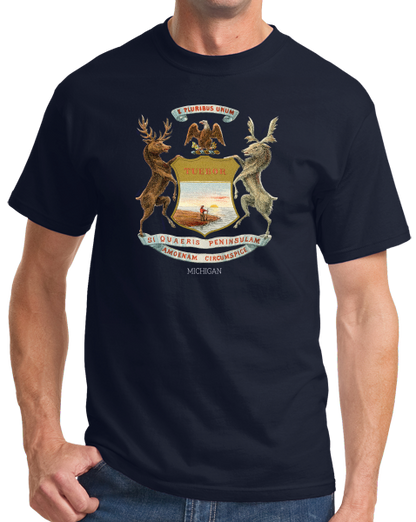 Standard Navy 1876 Michigan Flag - Michigan Heritage Flag 1876 History Pride T-shirt