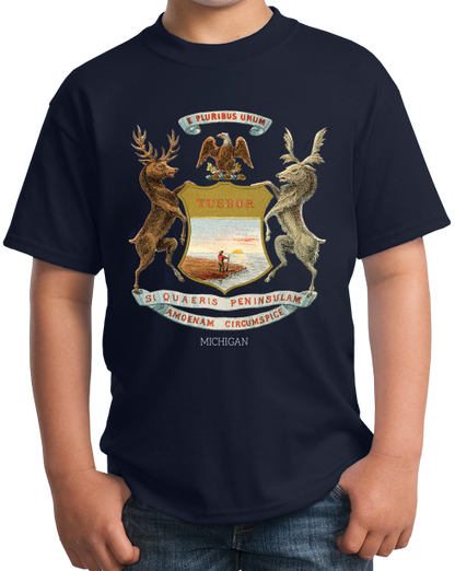 Youth Navy 1876 Michigan Flag - Michigan Heritage Flag 1876 History Pride T-shirt