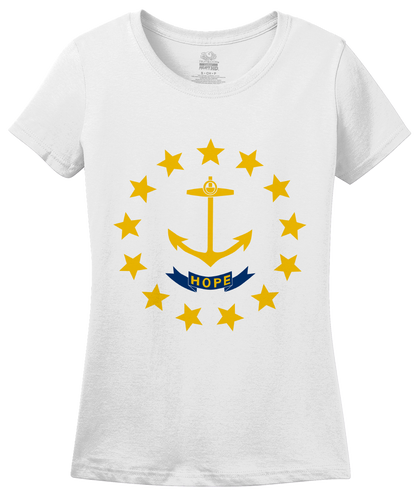 Ladies White Rhode Island State Flag - Rhode Island Pride Providence Fun T-shirt