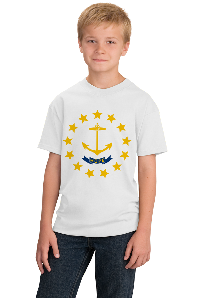 Youth White Rhode Island State Flag - Rhode Island Pride Providence Fun T-shirt