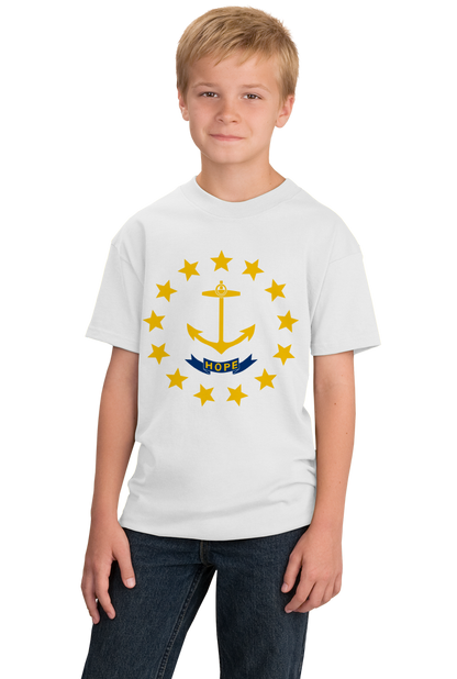 Youth White Rhode Island State Flag - Rhode Island Pride Providence Fun T-shirt