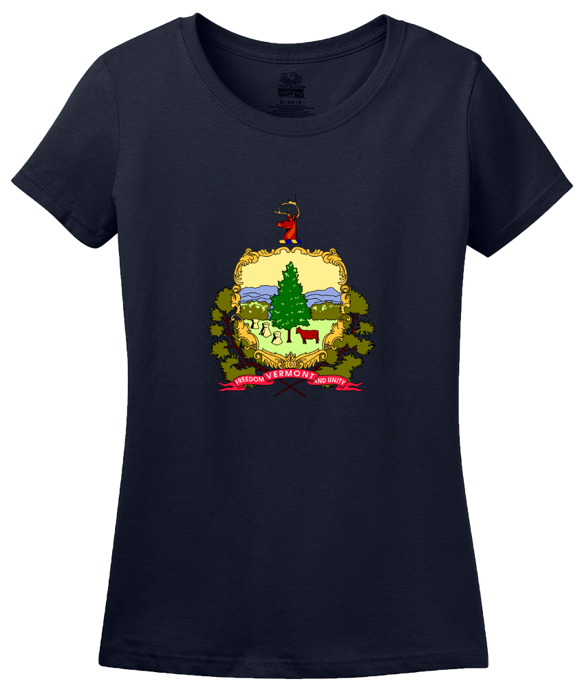 Ladies Navy Vermont State Flag - Vermont Pride New England Maple Syrup Love T-shirt