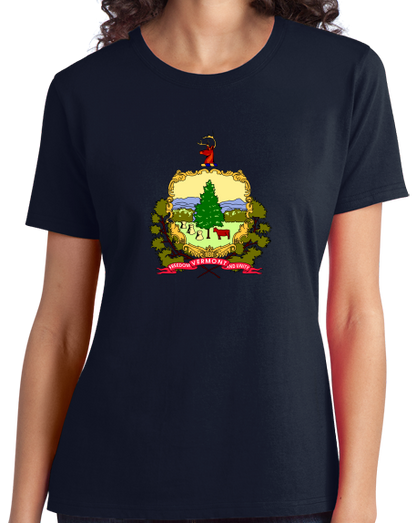 Ladies Navy Vermont State Flag - Vermont Pride New England Maple Syrup Love T-shirt