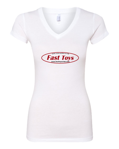 Sporty Girls V Neck White Fast Toys Club Logo V-Neck T-shirt
