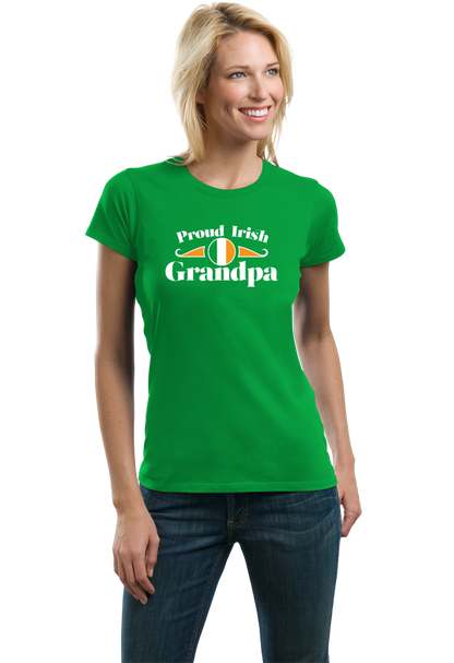 Ladies Green Proud Irish Grandpa Shield - Irish Pride Grandpa Heritage T-shirt