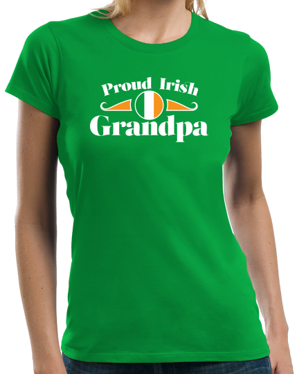Ladies Green Proud Irish Grandpa Shield - Irish Pride Grandpa Heritage T-shirt