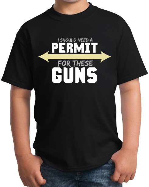 Youth Black I Should Need A Permit For These Guns - Lifting T-shirt